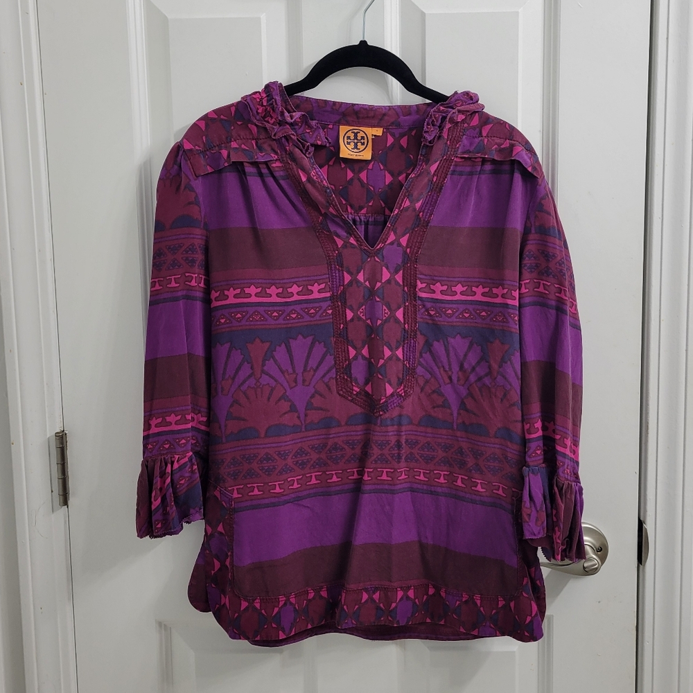 Tory Burch Geometric Silk Blouse